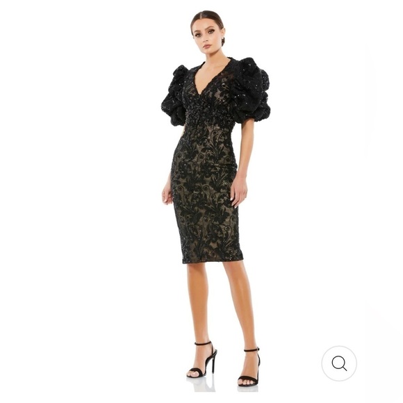 Mac Duggal EMBELLISHED PUFF SLEEVE PLUNGE NECK DRESS size 6 NEW $598 - Picture 1 of 15